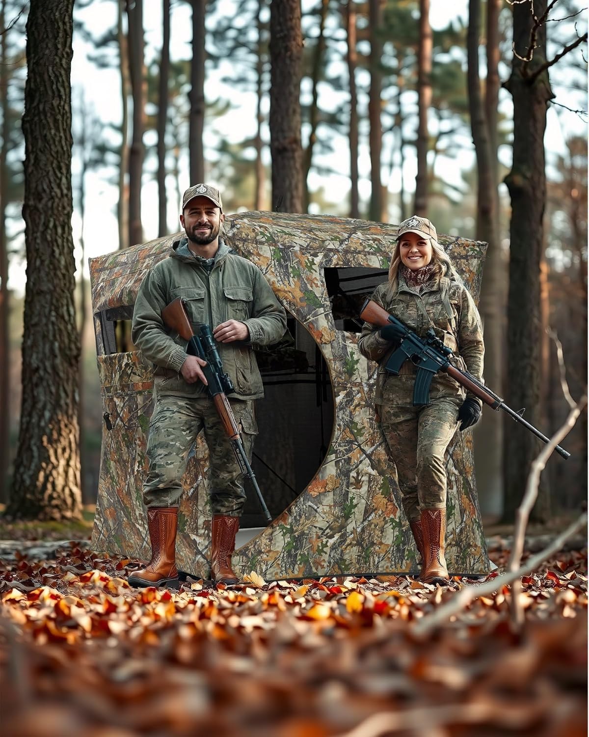 Festisoul ground blind includes stakes and wind ropes for stability