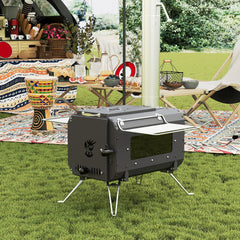 Festisoul stove shows flame through side glass for easy monitoring during use.