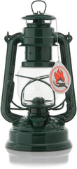 Feuerhand 12621 Baby Special 276 Moss Green front view shows durable powder-coated lantern for outdoor use.
