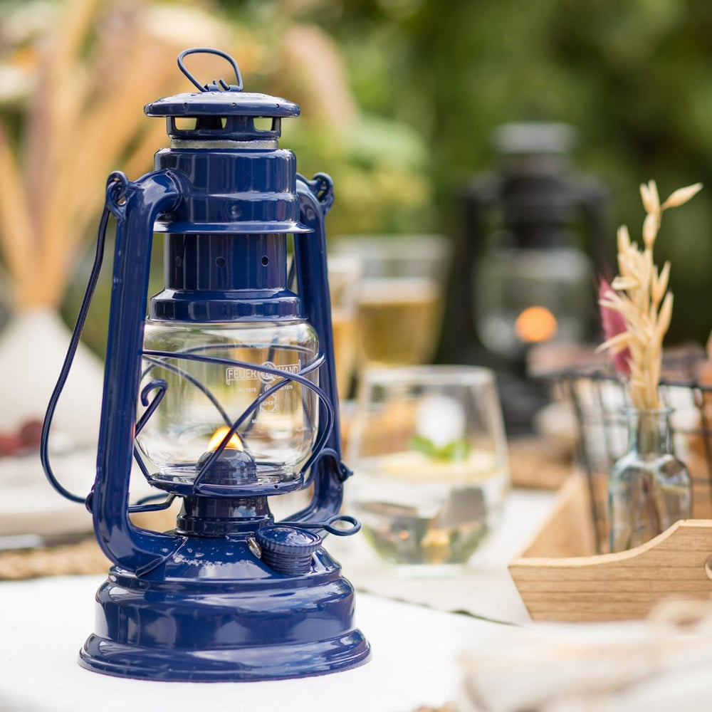 Feuerhand hurricane lamp durable glass closeup emphasizes weather resistance