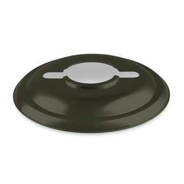 Feuerhand lantern reflector olive green directs light downward to reduce glare.