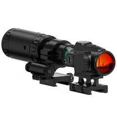 Feyachi red-dot magnifier combo on a rail mount for fast target acquisition and versatility.