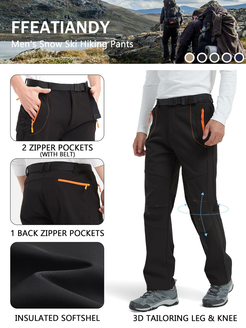FFEATIANDY men's water-repellent windproof pants in snowy conditions