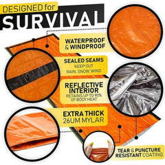 FHNUVB orange survival bag improves visibility for rescue in wilderness.