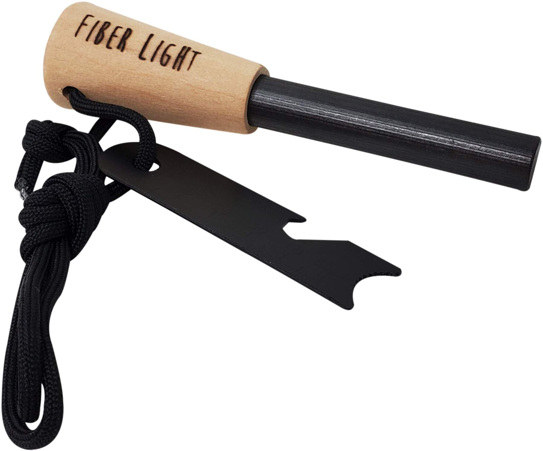 Fiber Light ferro rod fire starter with round wooden handle and spark-ready rod