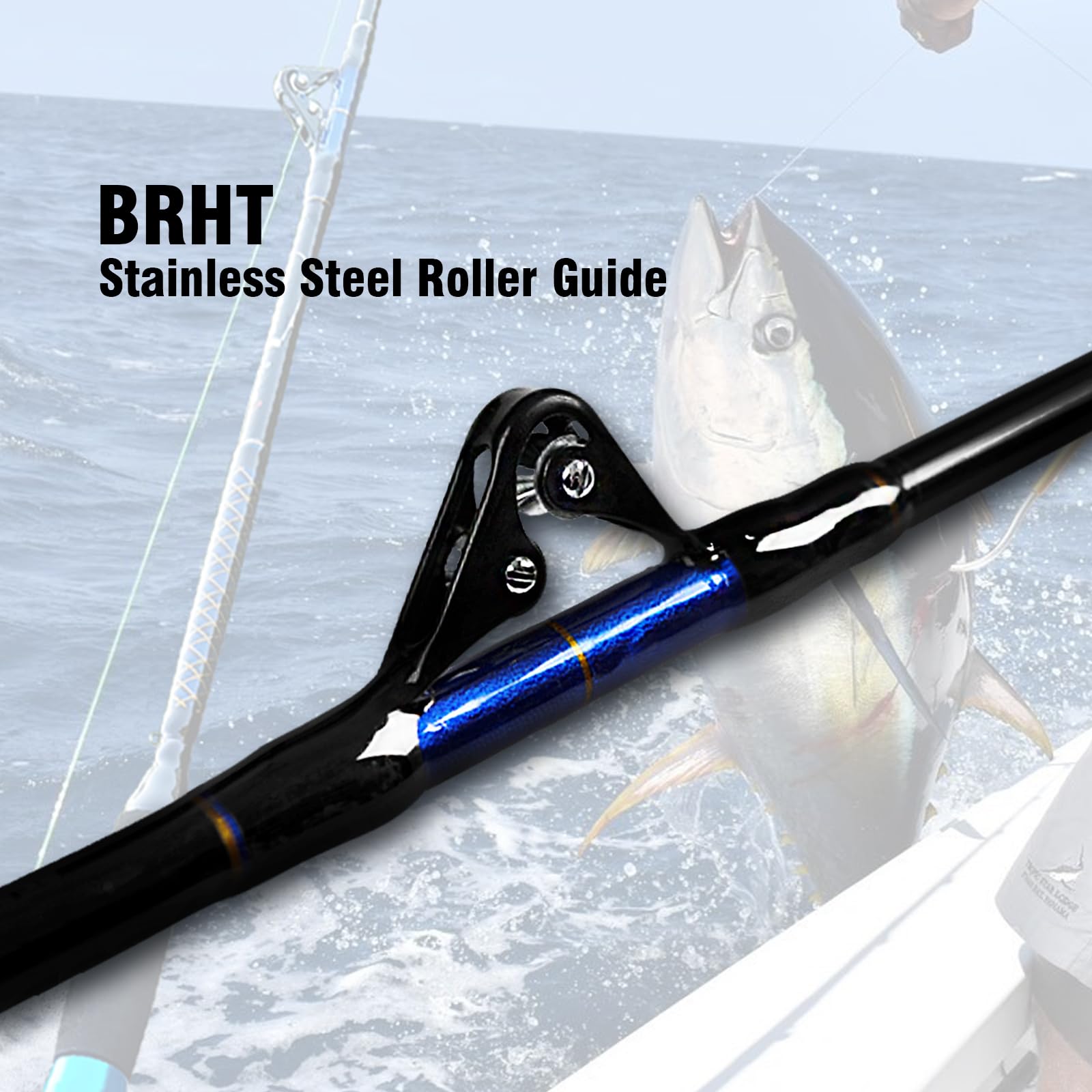 Fiblink 1-piece saltwater offshore trolling rod (7ft) optimized for control in deep water.
