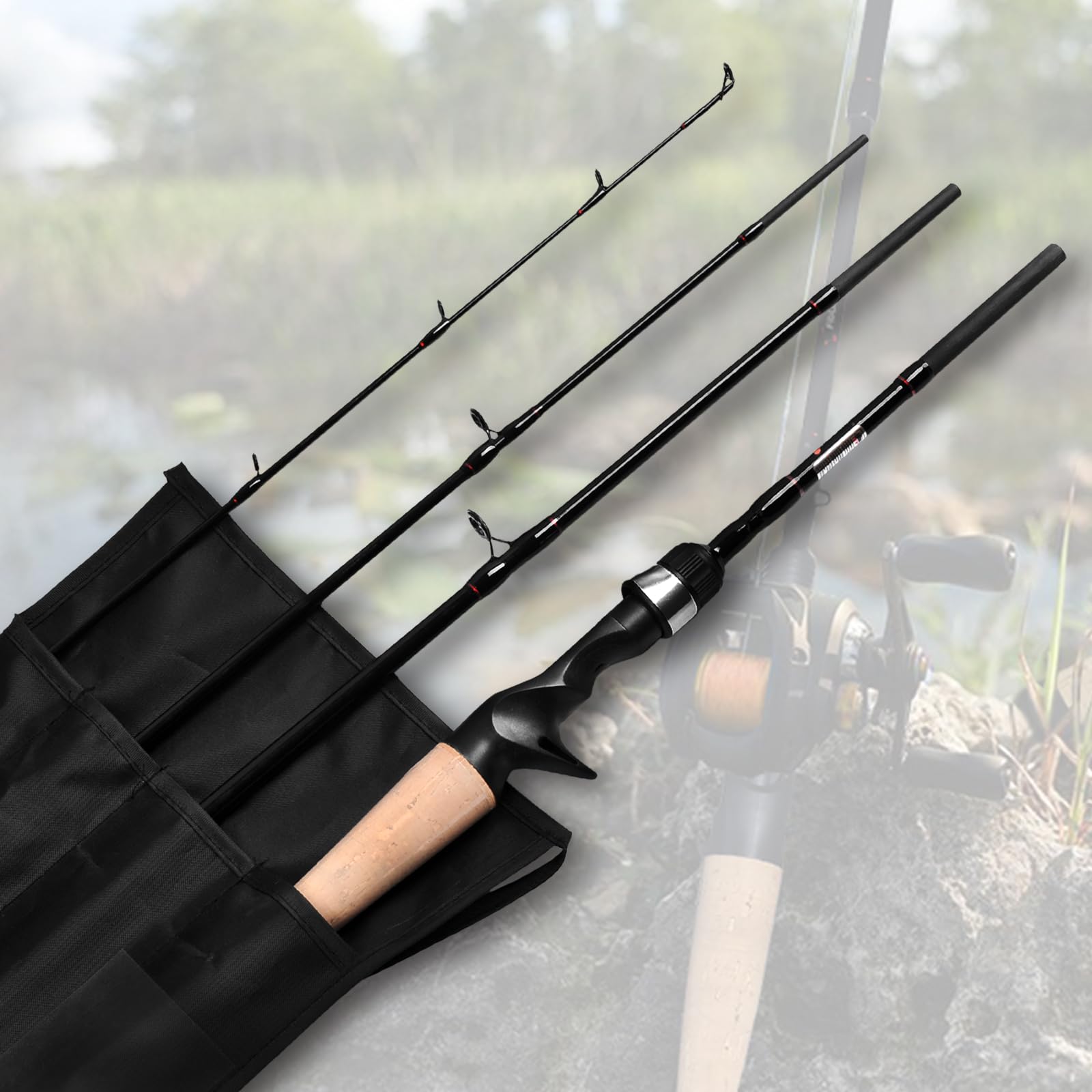 Fiblink travel casting rod in action on water, ready for a day trip.