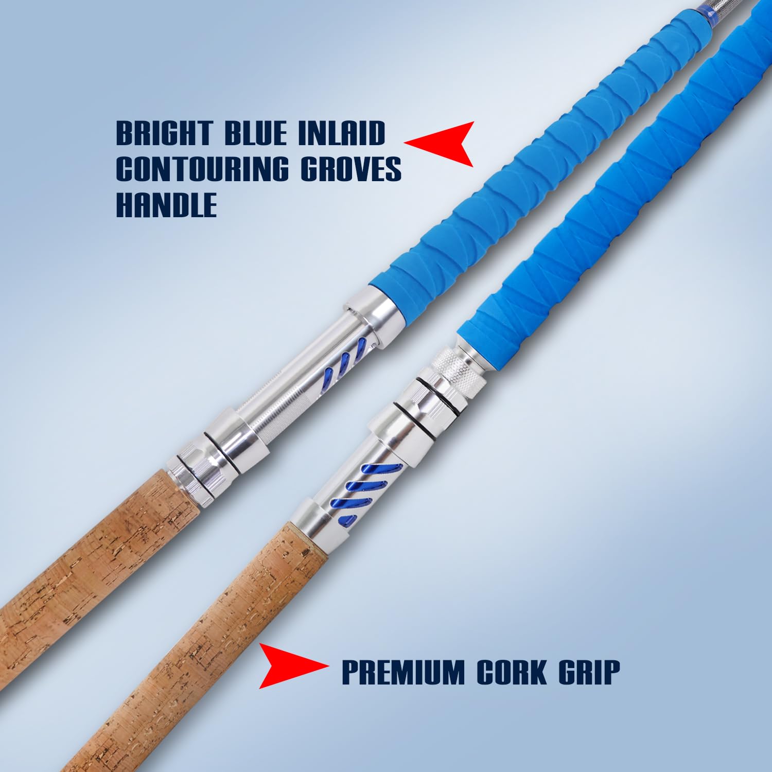 Blue EVA handle on Fiblink saltwater rod
