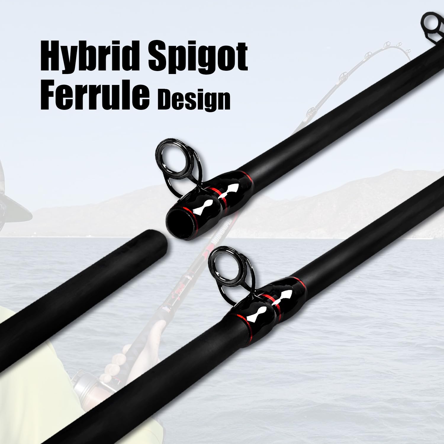 Fiblink DPS reel seat with tapered hood protects the reel during casts.
