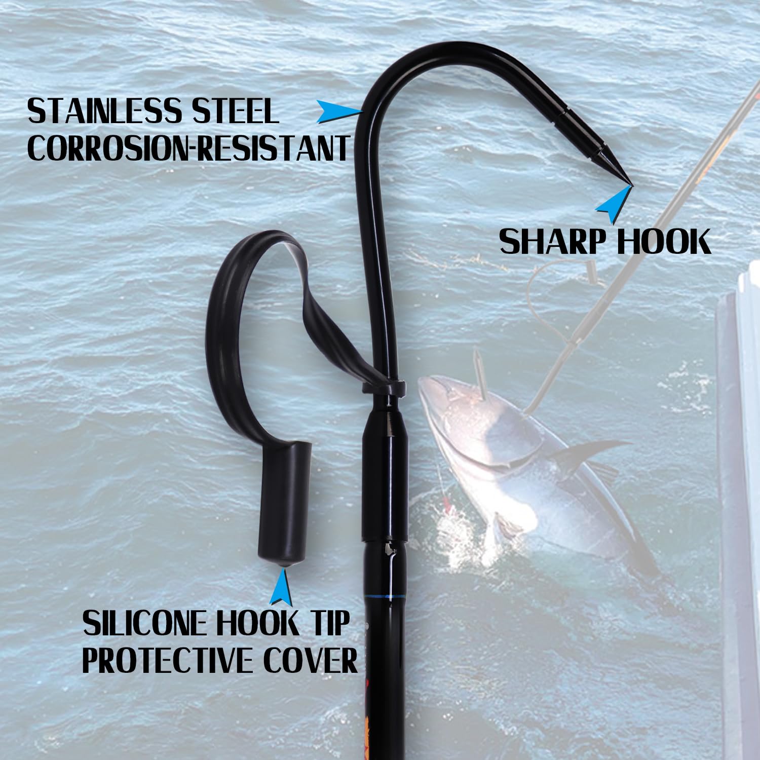 Fiblink gaff shows a non-slip grip for secure handling in wet conditions.