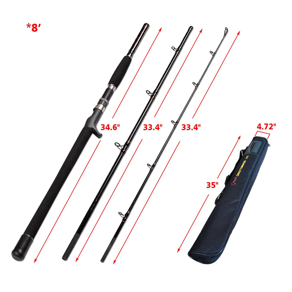 Fiblink graphite baitcasting rod with case for sensitive bite detection and travel.