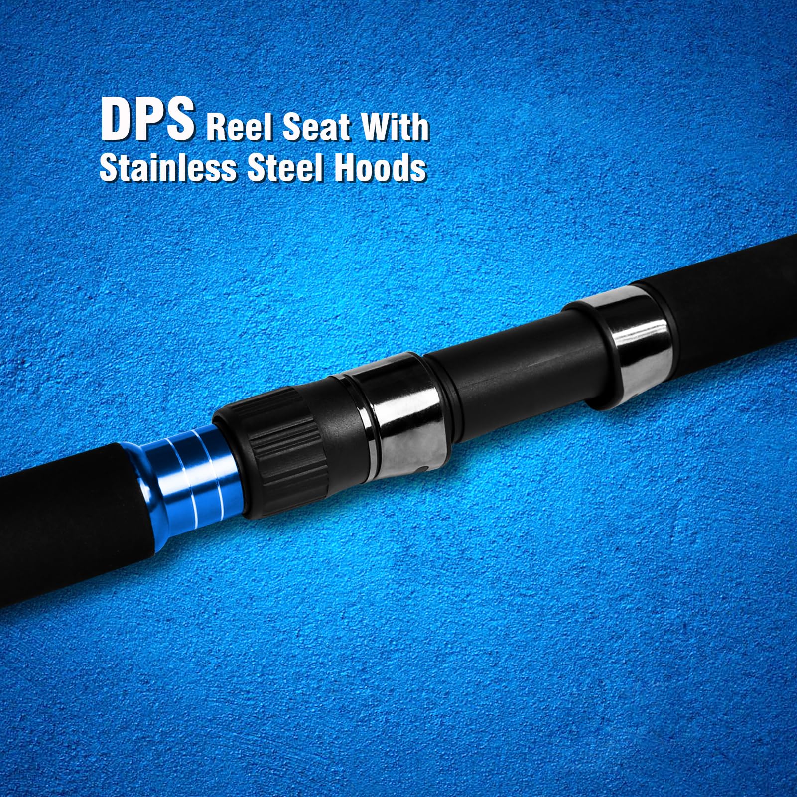 Stainless steel guides with ceramic inserts on Fiblink jigging rod