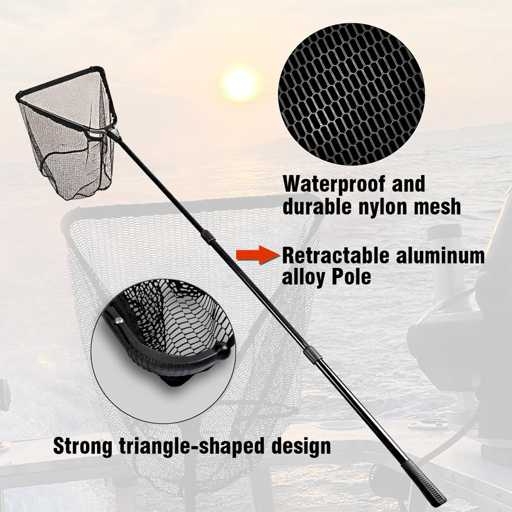 Fiblink landing net extended to 80 inches for reaching distant fish near cover