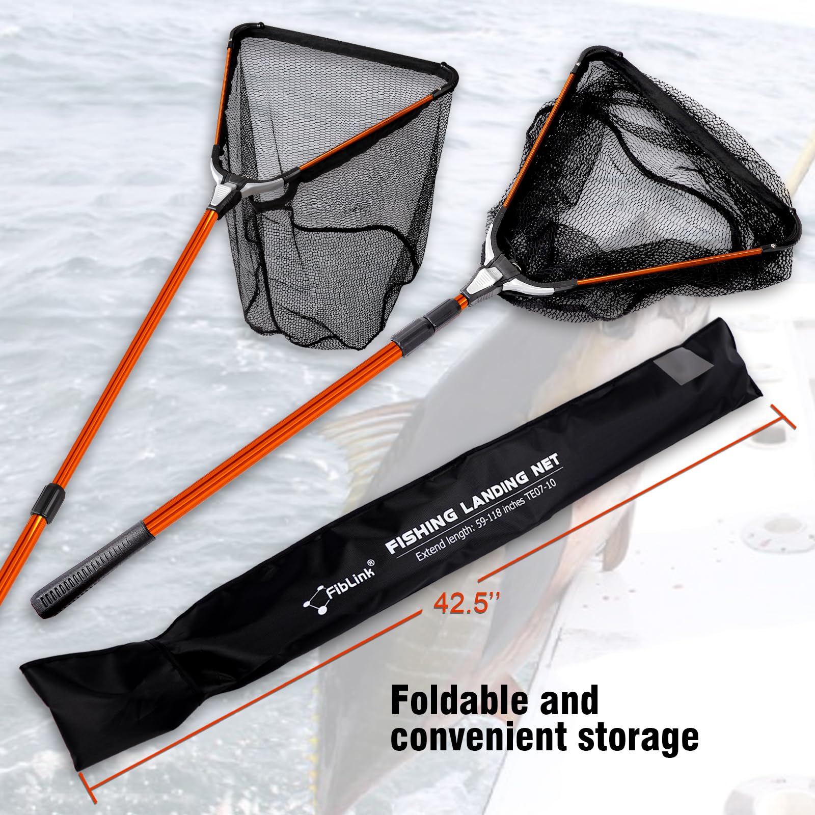 Fiblink landing net 65-inch hoop perimeter provides wide net opening.