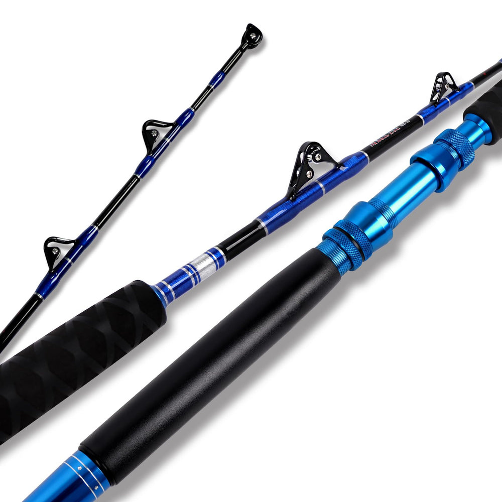 Fiblink offshore-rod 5-6-foot roller guides close-up for saltwater durability.