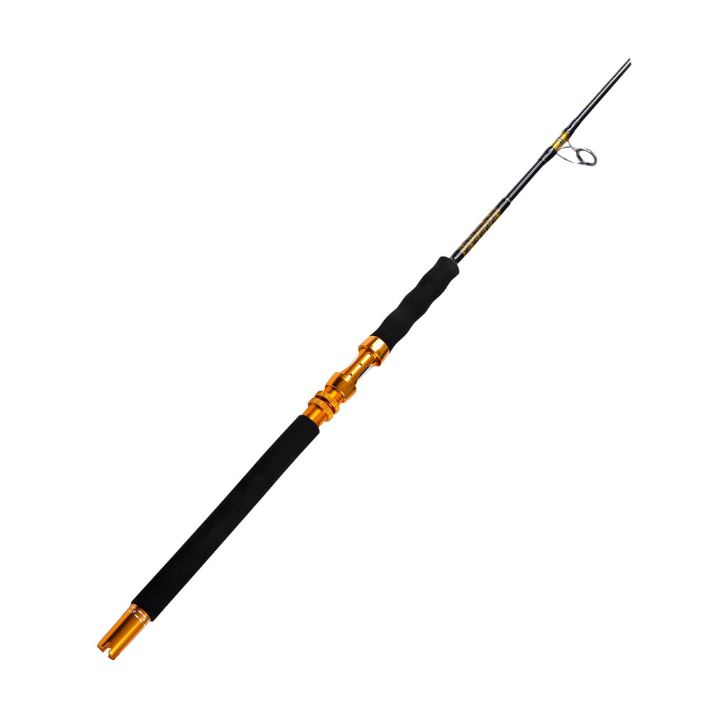Fiblink saltwater jigging rod reel seat demonstrates secure aluminum construction for big-fish fights
