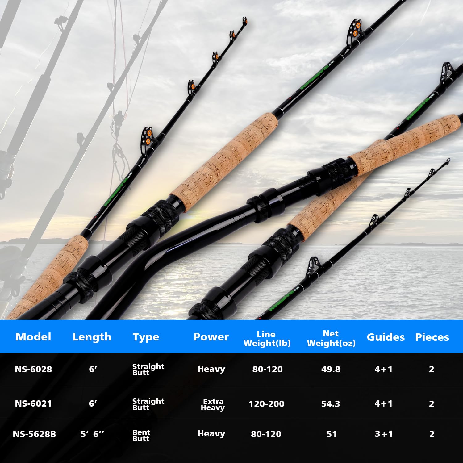 Rod ready for offshore trolling with 3-rod versatile design