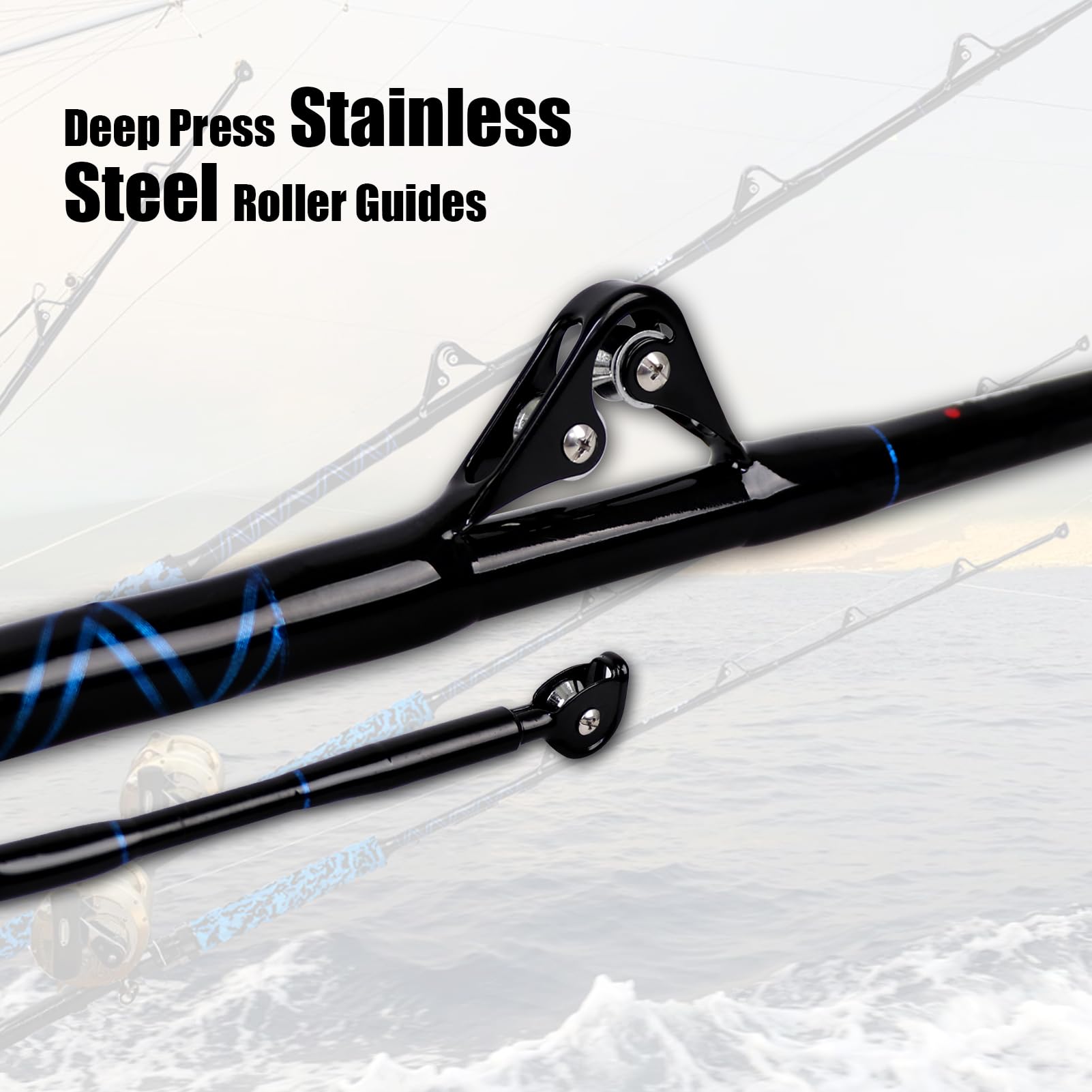 Fiblink saltwater offshore trolling rod side profile reveals durable blank for big-game action.