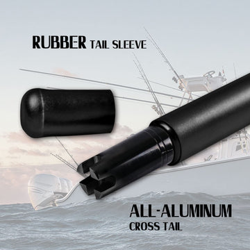 Fiblink saltwater-rod-grip-handle shows non-slip rubber shrink tube grip for wet conditions.