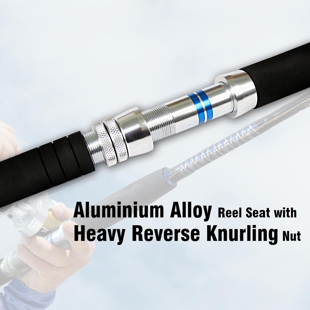 Fiblink stainless roller guides protect line for smooth offshore trolling.