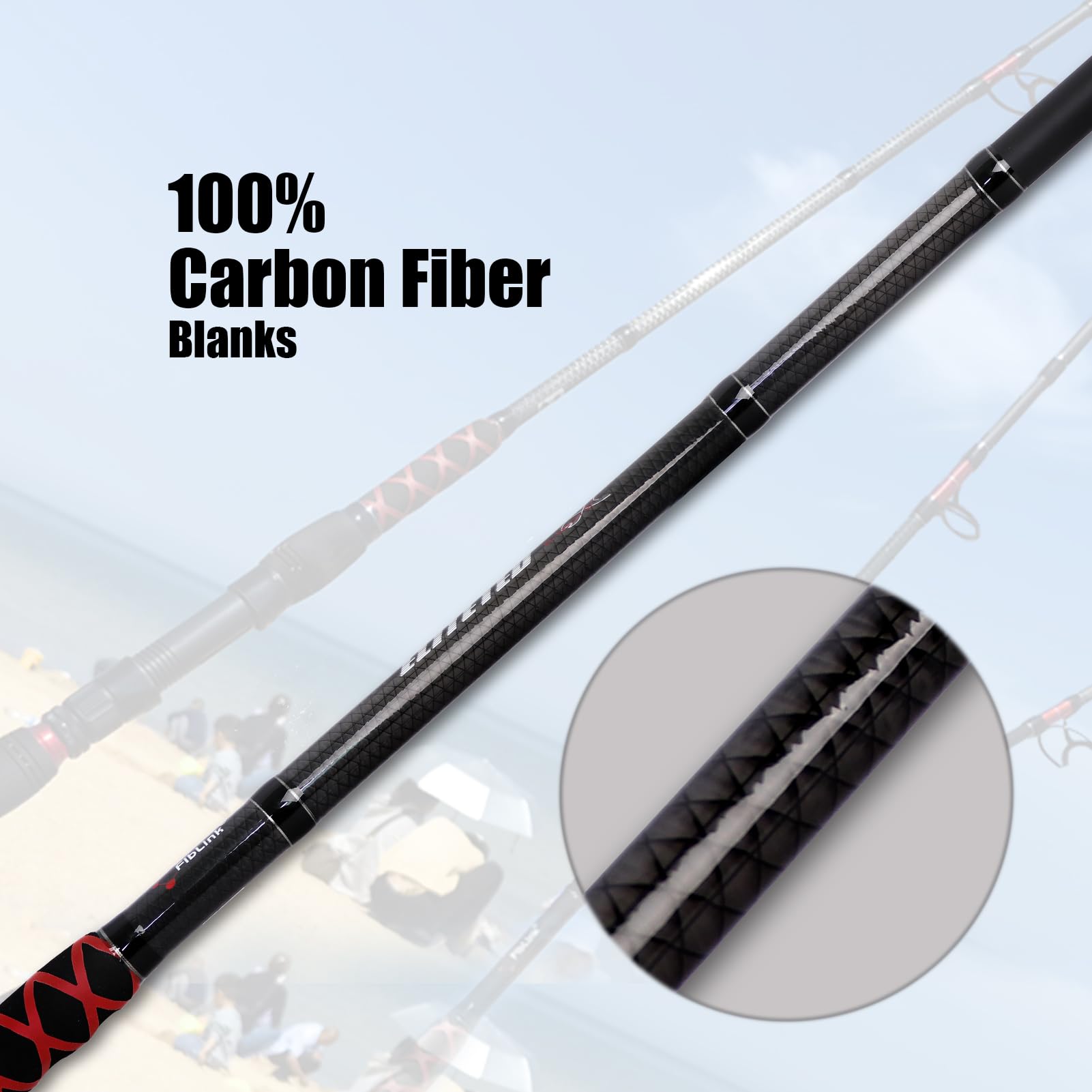 Fiblink Surf Rod usage targets striped bass and bluefish with reliable power.