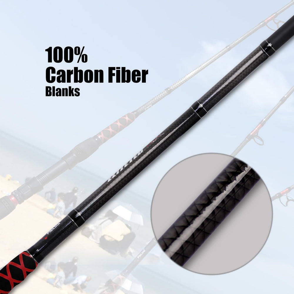 Fiblink Surf Rod usage targets striped bass and bluefish with reliable power.
