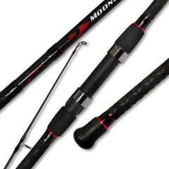 Fiblink surf spinning rod in black-red design enhances beach fishing appeal and durability