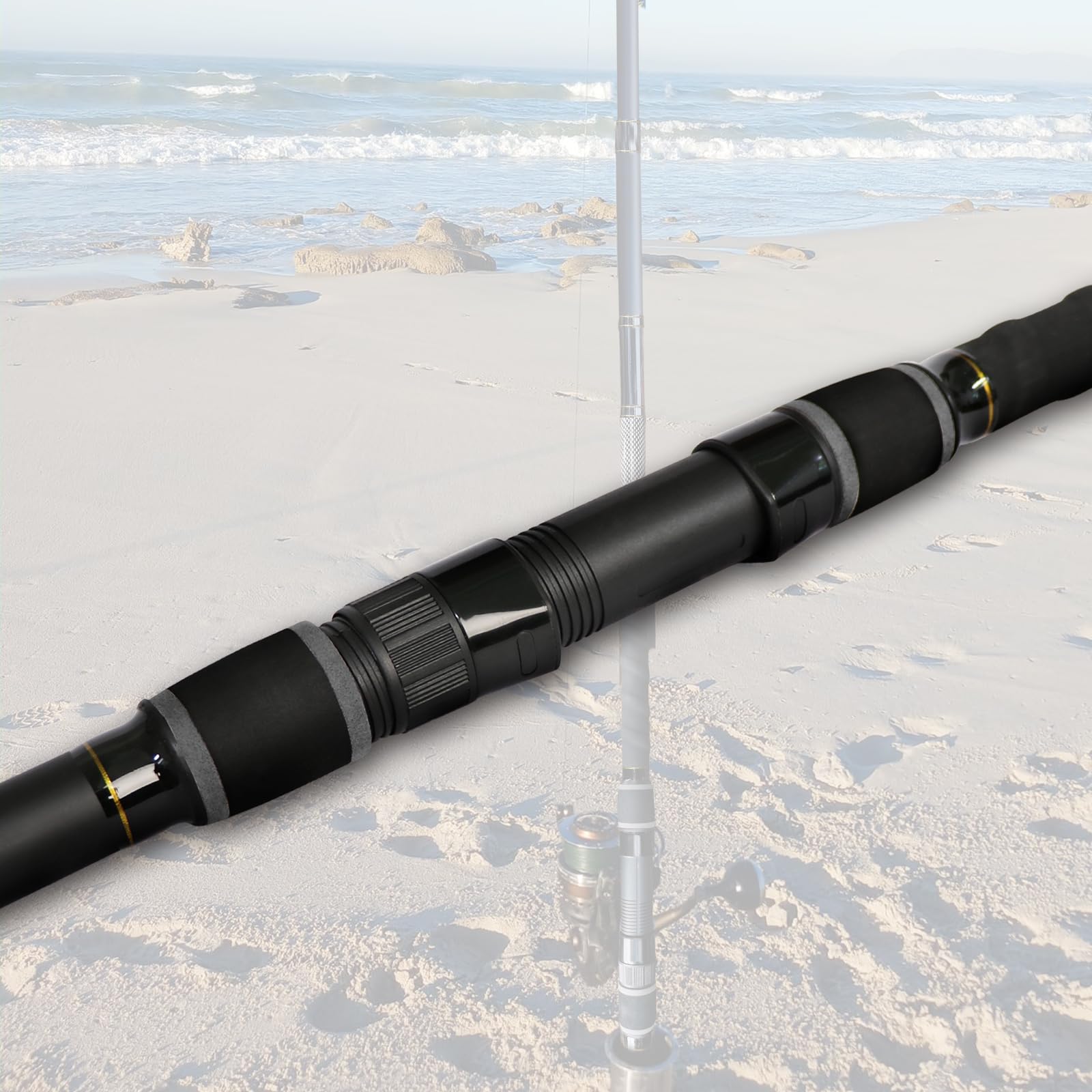 Fiblink surf spinning rod equipped with EVA handle for firm, comfortable grip.