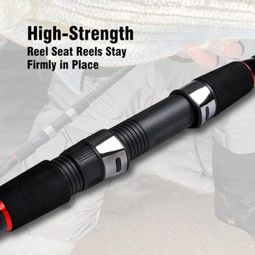 Fiblink reel-seat with tapered hood protects gear during surf sessions