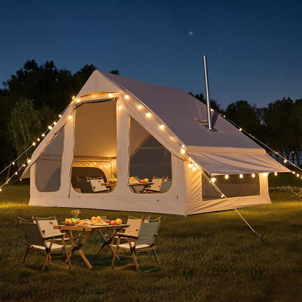 FICISOG exterior view of inflatable tent highlighting waterproof Oxford fabric for all-weather use.