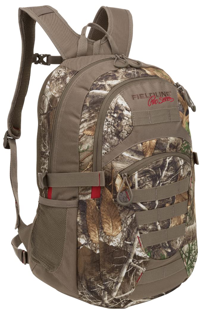 Fieldline Treeline backpack front view, camo pattern ideal for hunting concealment.