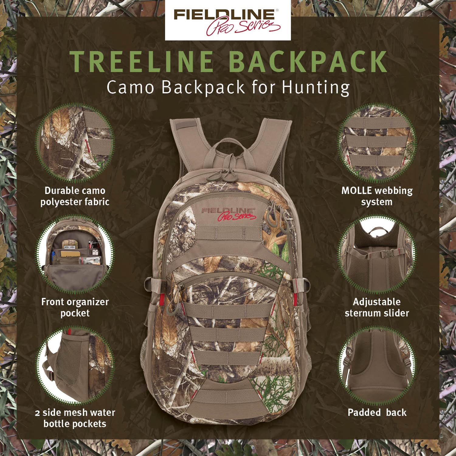 Fieldline Treeline backpack main compartment with oversized storage for gear.