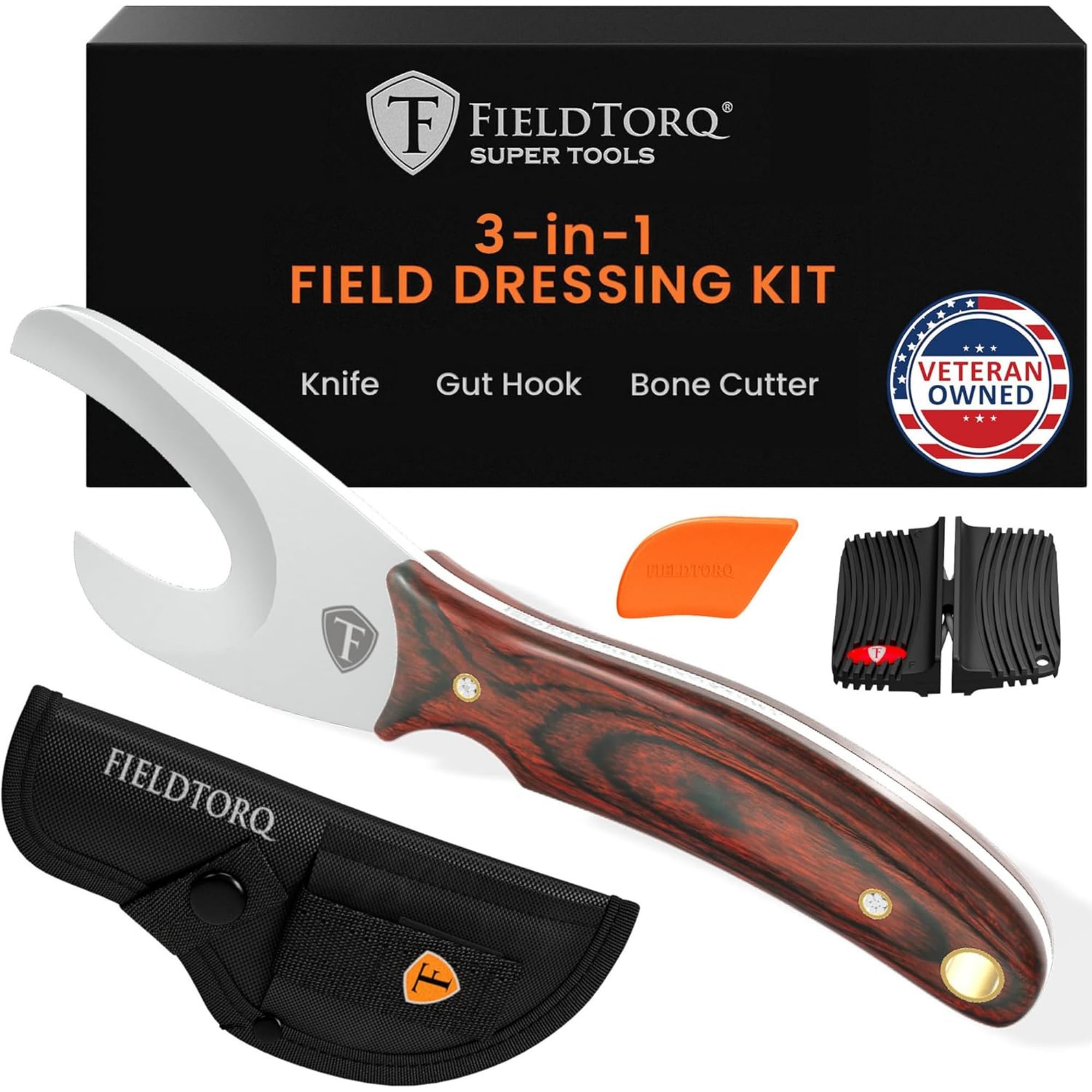 FieldTorq field dressing kit with knife in sheath for secure field storage and transport
