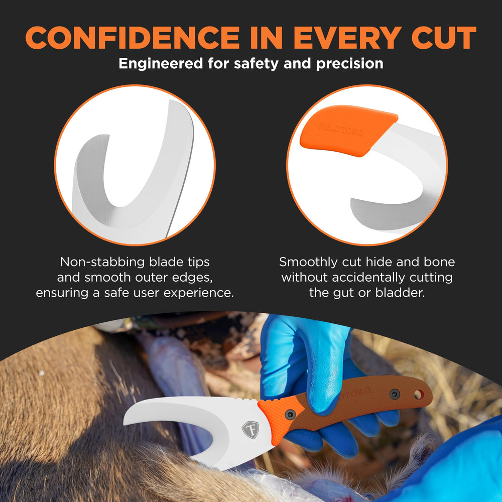 FieldTorq Field Dressing Kit skinner knife offers efficient skinning with ergonomic grip.
