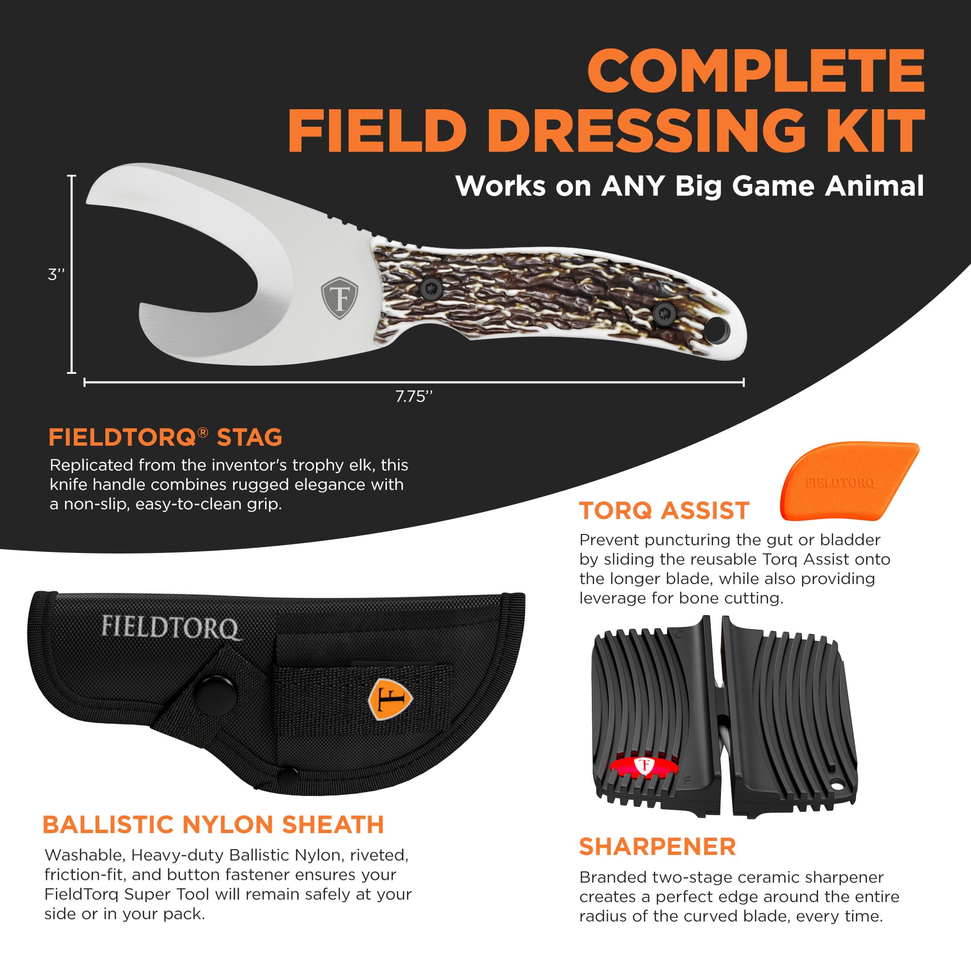 Torq Assist attachment shown for clean gut protection during skinning.
