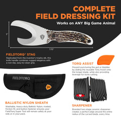 Torq Assist attachment shown for clean gut protection during skinning.