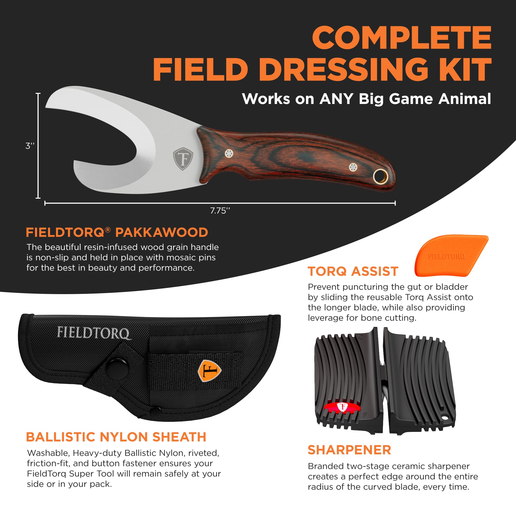 Straight-edge deer knife design for bone-free meat handling