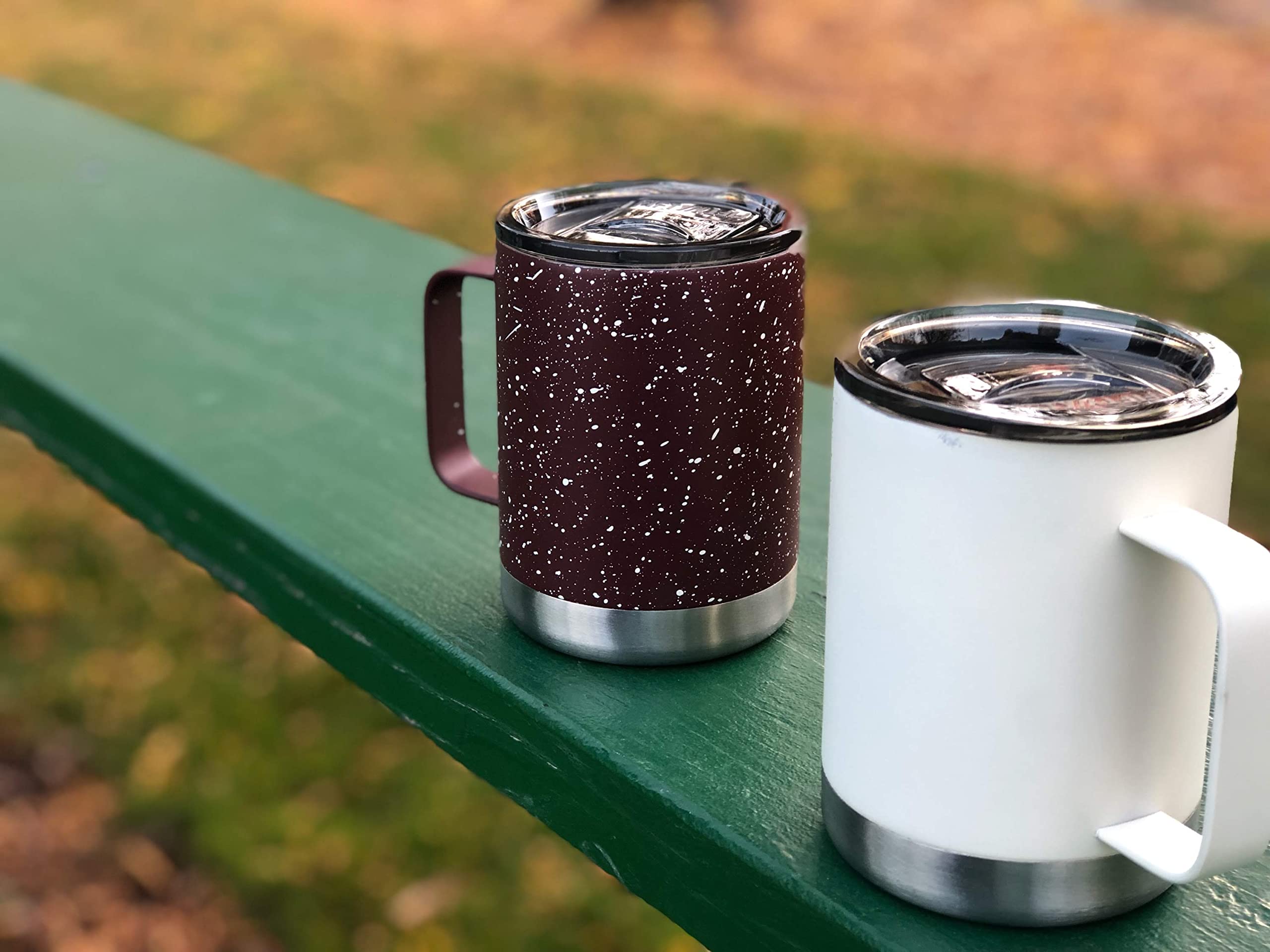 FIFTY/FIFTY navy speckled camp mug with double-wall insulation prevents condensation and hand heat exposure.