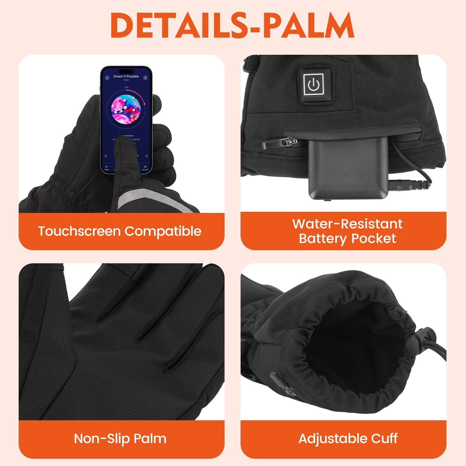Figcays heated gloves silicone-grip palm ensures secure hold on gear