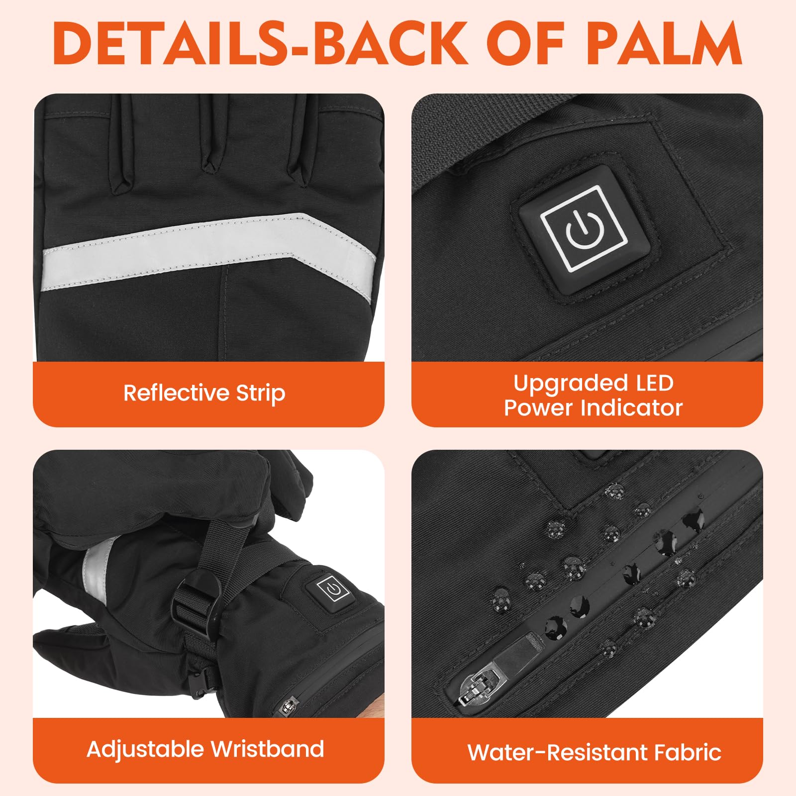 Figcays heated gloves waterproof fabric keeps hands dry in rain or snow