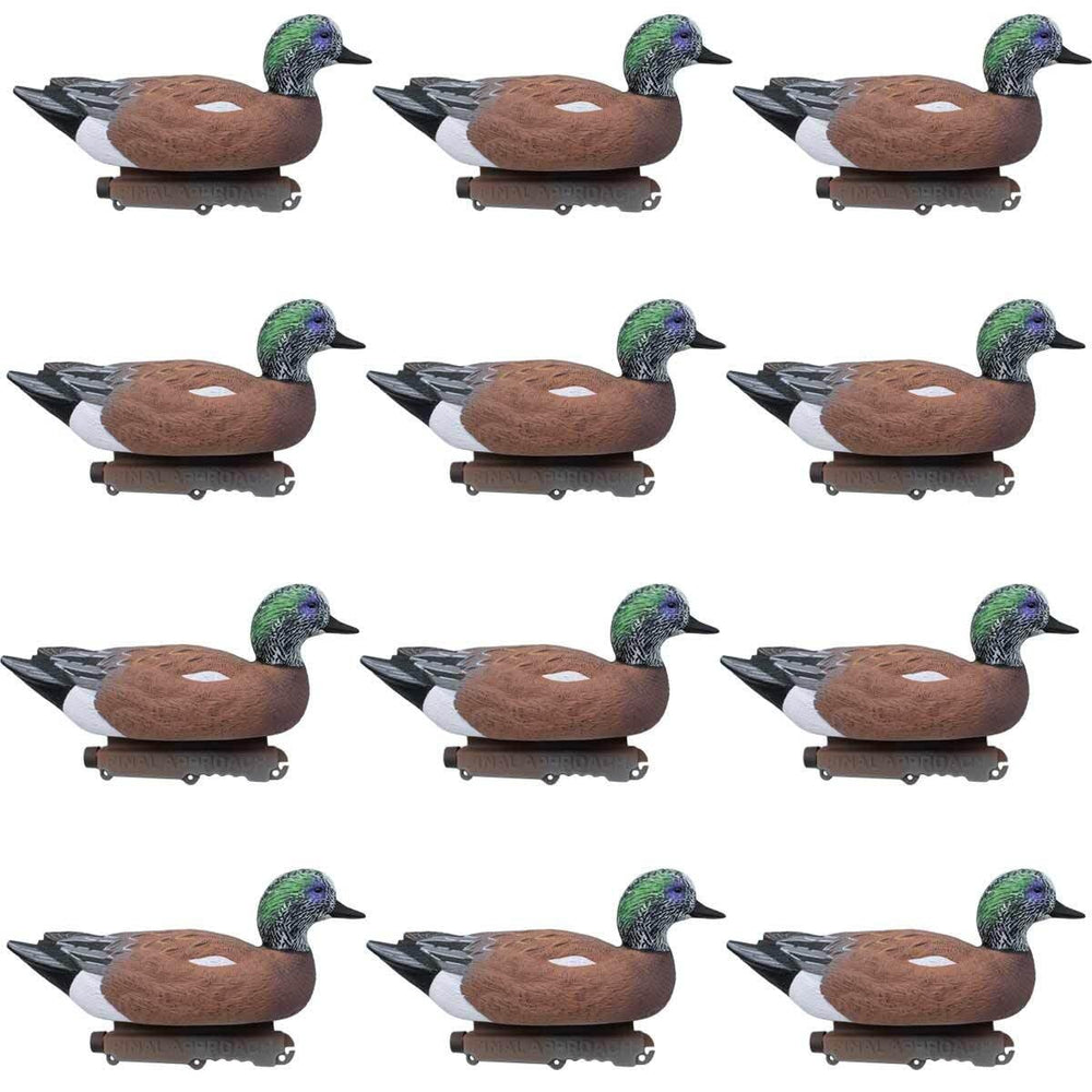 Final Approach Last Pass Floating Wigeons drake decoys in a spread for lifelike attraction.