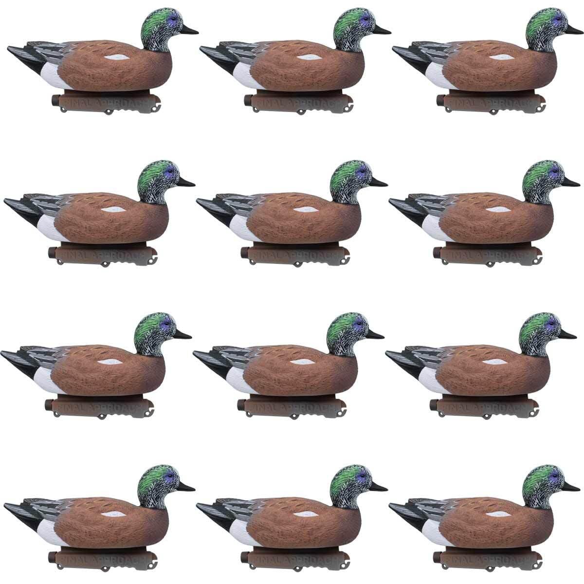 Final Approach Last Pass Floating Wigeons drake decoys in a spread for lifelike attraction.
