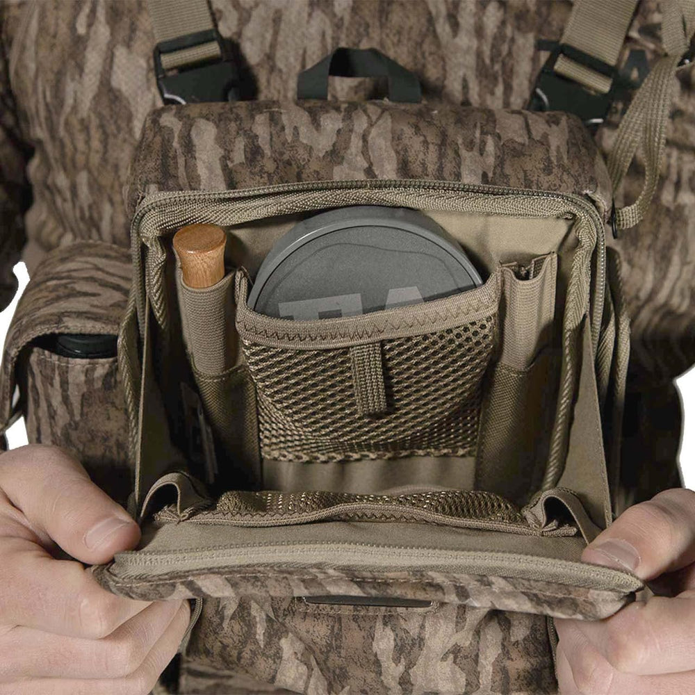 Final Approach Last Strut Chest Pack chest-side pocket securing a phone and essentials.