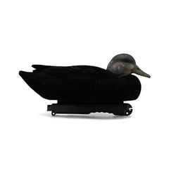 Final Approach live flocked black duck decoys flocked body texture enhances realism on water.