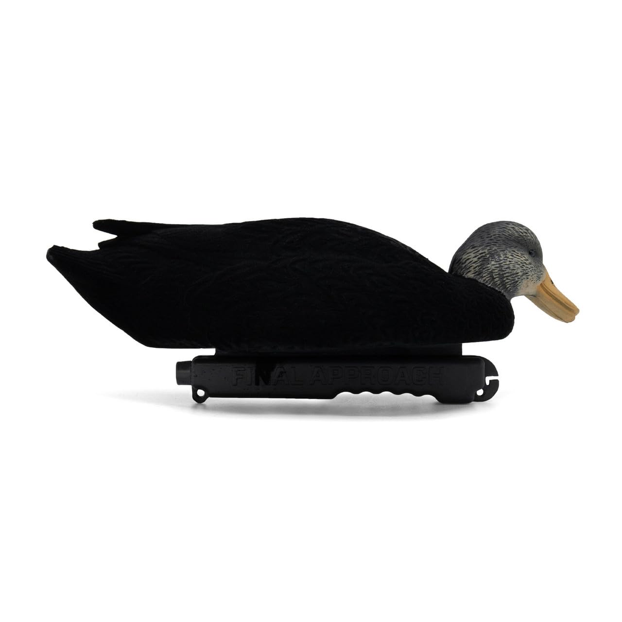 Final Approach live flocked black duck decoys feather detail by Pat Godin enhances lifelike appearance.