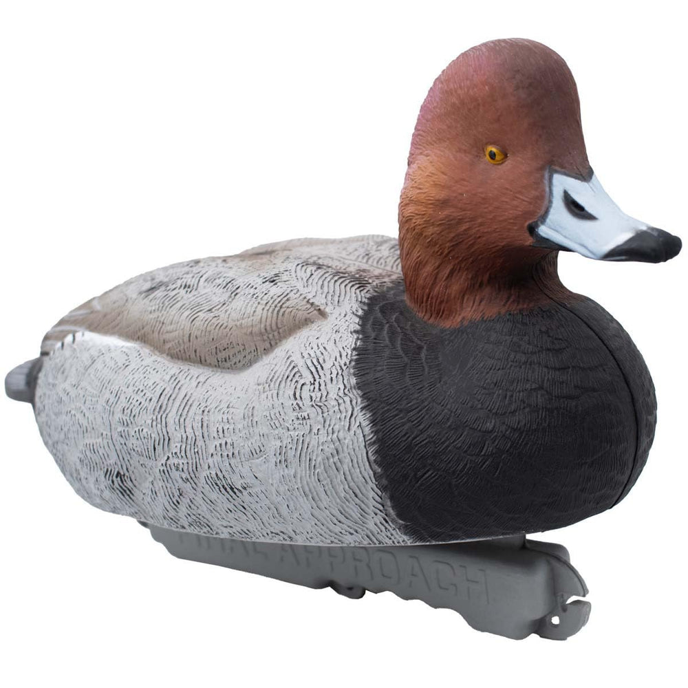 Final Approach live foam-filled redhead drake side-view highlighting detailed camouflage.