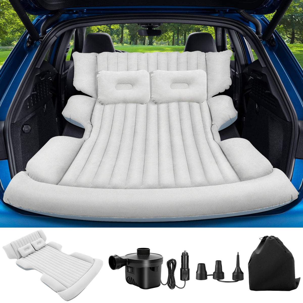 FineBud SUV air mattress in-car setup for comfortable road trips