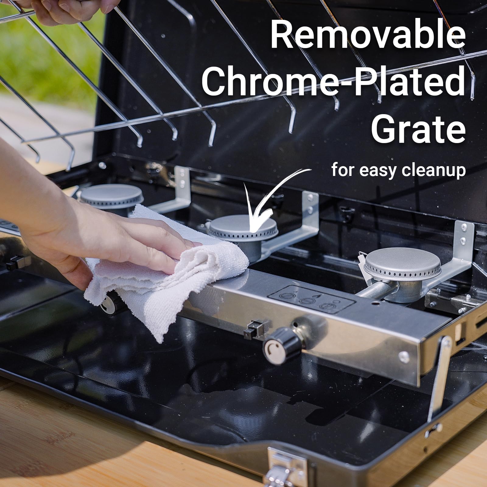 FineFlame stove windshield-clip helps steady flame in wind during cooking