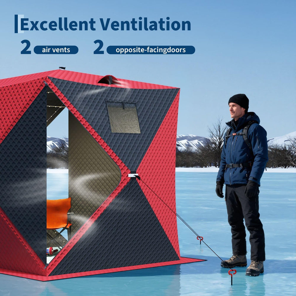 FinerFurnis 34 sq ft interior fits 3-4 anglers with space for gear.