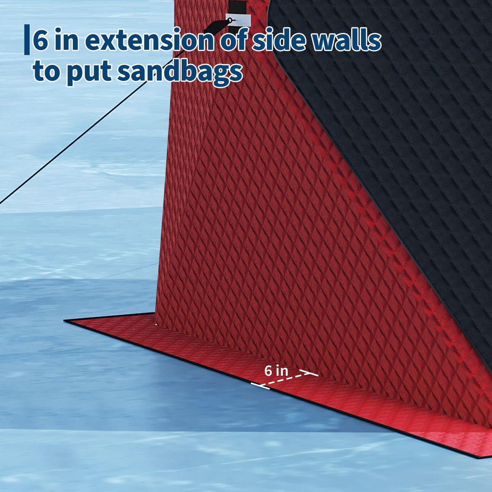 FinerFurnis durable fiberglass poles and anchors keep the shelter stable on ice.